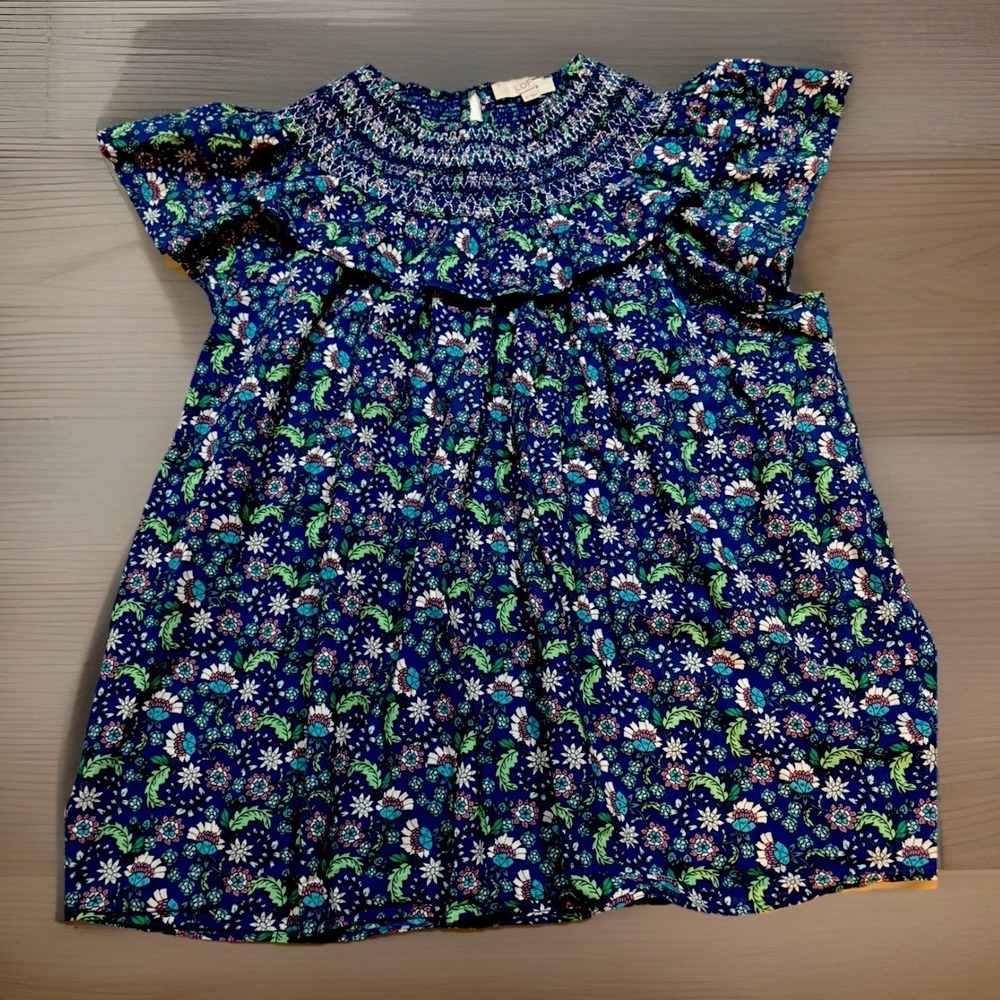 LOFT XL Blue Floral Fit & Flare Ruffle Sleeve shirt